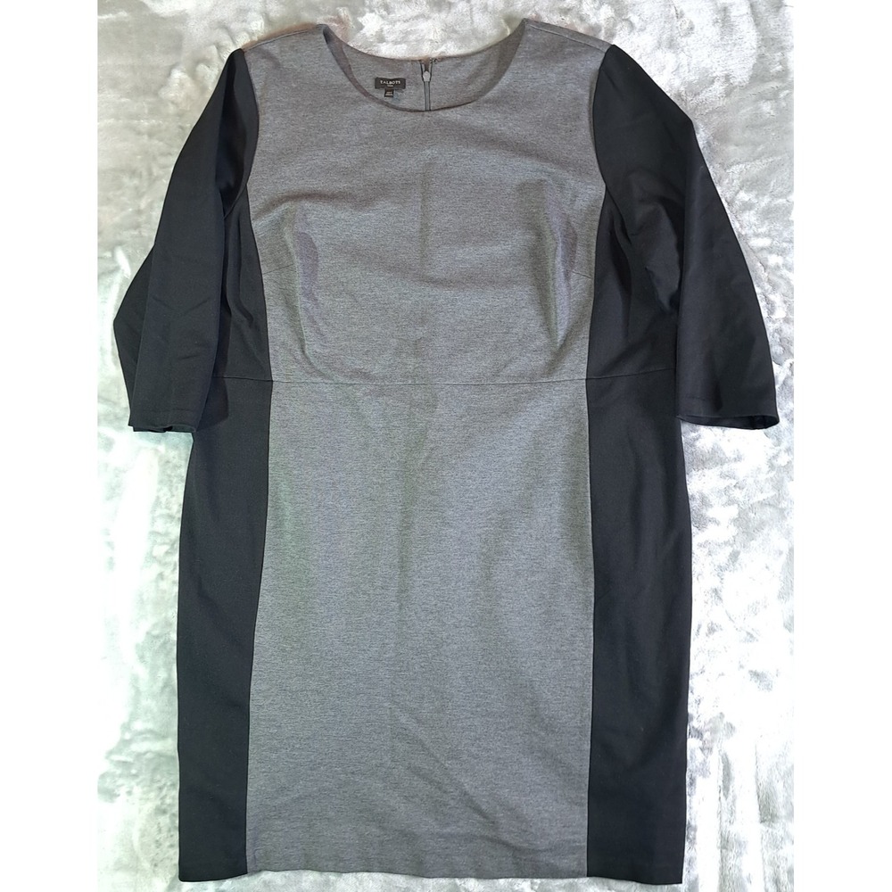 Talbots Colorblock Sheath Dress Womens Size 20W Gray Black 3/4 Sleeve ID004875